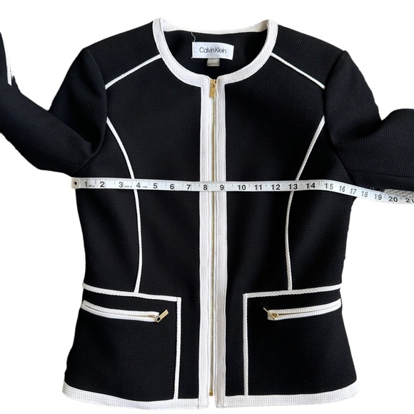 Calvin Klein Women's Front Zip Black & White Color Block Business Jacket‎ Size 4 - Picture 10 of 15